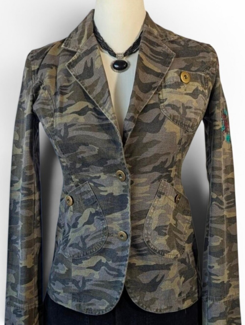 WEARABLES Camo Button Down Fitted Jacket - Small